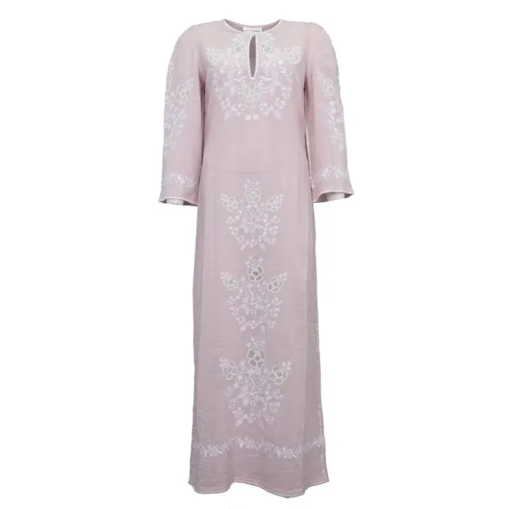 ANTIK BATIK Robe longue caftan vana avec broderie blanche Femme ROSE POUDRE
