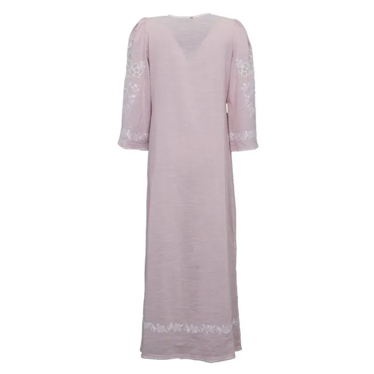 ANTIK BATIK Robe longue caftan vana avec broderie blanche Femme ROSE POUDRE