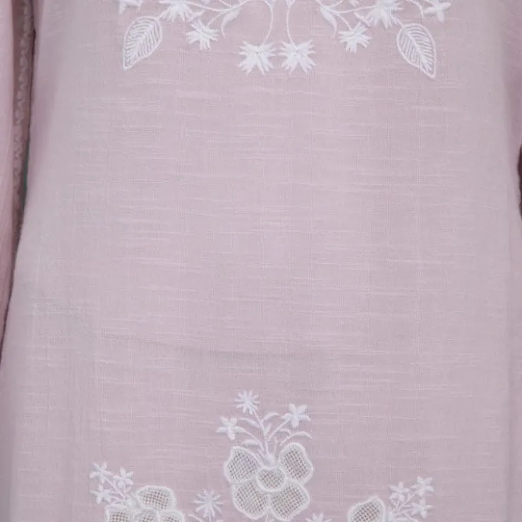 ANTIK BATIK Robe longue caftan vana avec broderie blanche Femme ROSE POUDRE