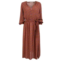 LA PETITE ETOILE Robe longue ceinturée col V bouton poitrine yazzi brown Femme MARRON Best