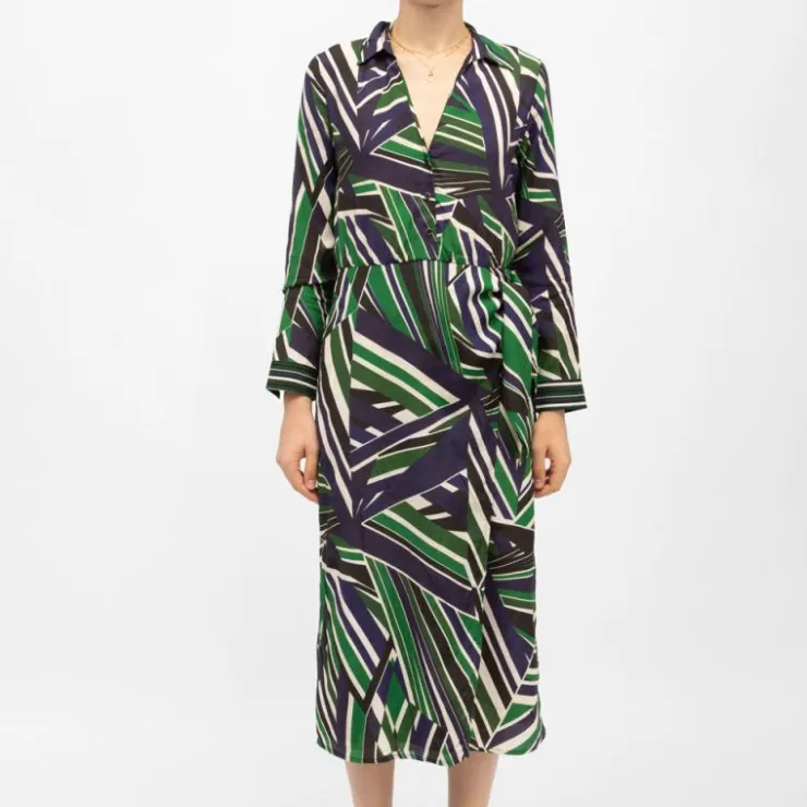 LA PETITE ETOILE Robe longue effet portefeuille col V rheda manches longues Femme VERT Outlet