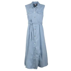 TOMMY HILFIGER Robe longue en jean sans manches avec ceinture 100% coton Femme BLEU CLAIR Best