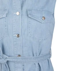 TOMMY HILFIGER Robe longue en jean sans manches avec ceinture 100% coton Femme BLEU CLAIR Best