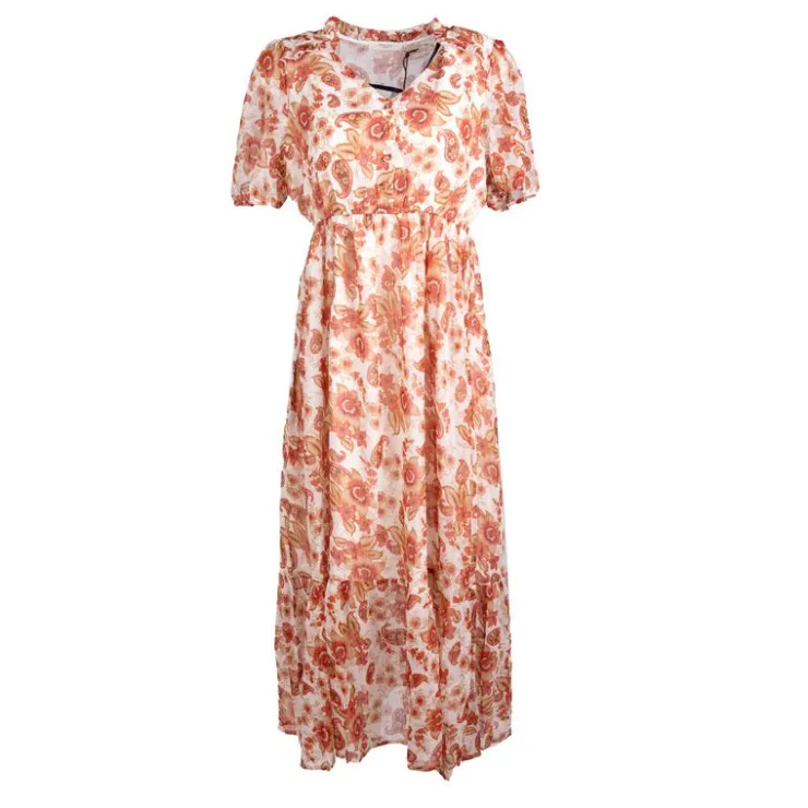 DEELUXE 74 Robe longue fluide imprimée fleurs Femme ORANGE Sale