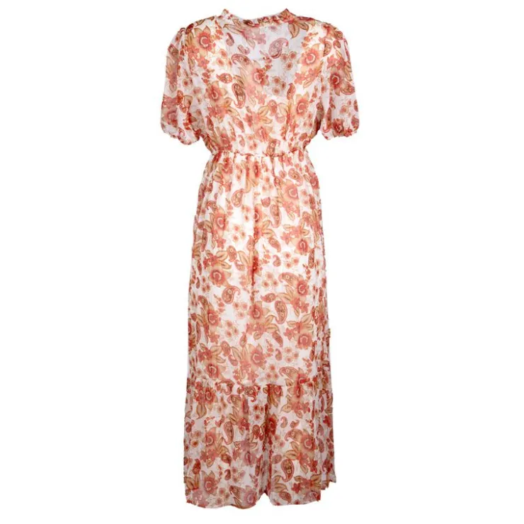 DEELUXE 74 Robe longue fluide imprimée fleurs Femme ORANGE Sale