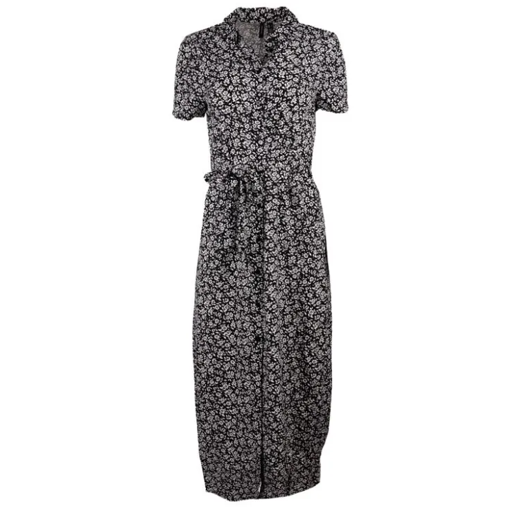 VERO MODA Robe longue manches courtes à petites fleurs verte Femme NOIR