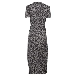 VERO MODA Robe longue manches courtes à petites fleurs verte Femme NOIR