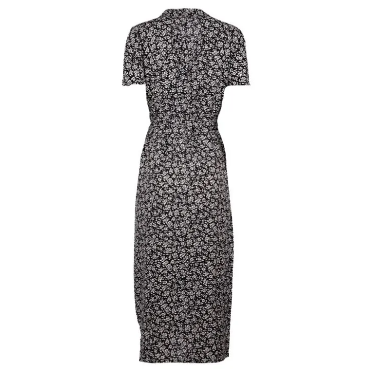 VERO MODA Robe longue manches courtes à petites fleurs verte Femme NOIR