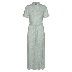 VERO MODA Robe longue manches courtes à petites fleurs verte Femme VERT CLAIR New