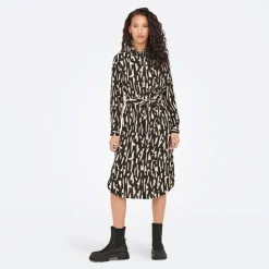 JDY Robe longue manches longues Divya col chemise regular fit black sandshell Femme BLANC ECRU Online