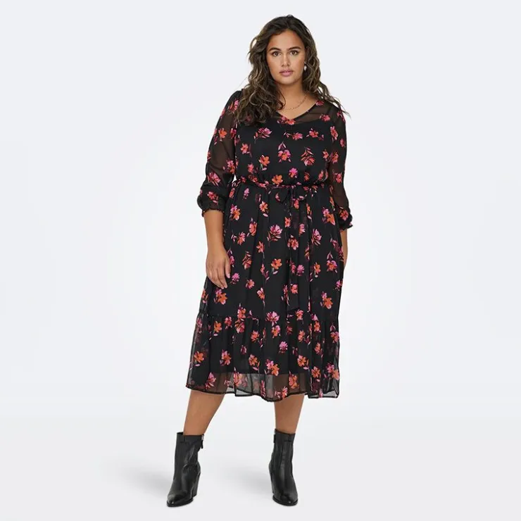 ONLY CARMAKOMA Robe longue e à fleurs mi transparent Femme NOIR Sale