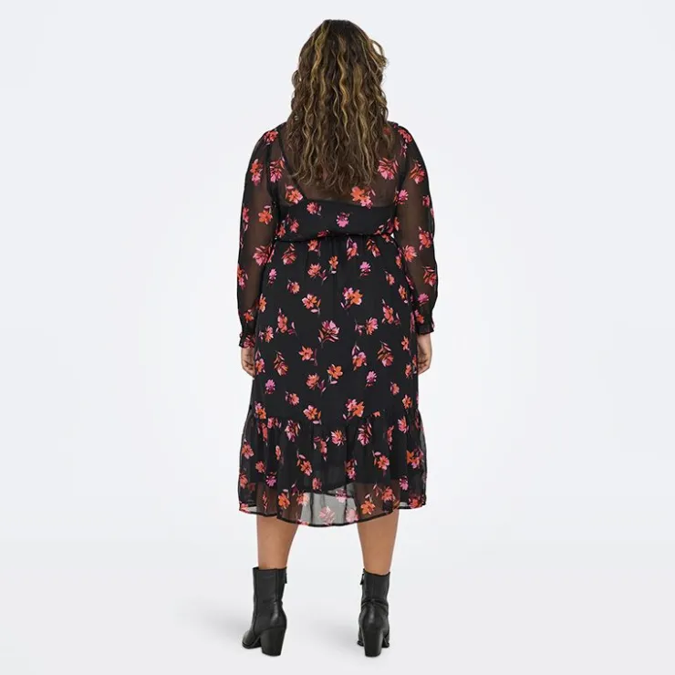 ONLY CARMAKOMA Robe longue e à fleurs mi transparent Femme NOIR Sale