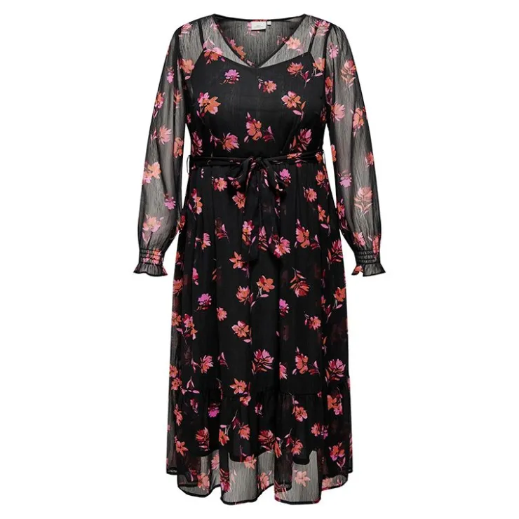ONLY CARMAKOMA Robe longue e à fleurs mi transparent Femme NOIR Sale