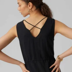 VERO MODA Robe longue sans manches uni fendue col v cordon Femme NOIR Clearance