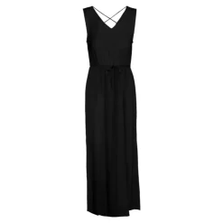 VERO MODA Robe longue sans manches uni fendue col v cordon Femme NOIR Clearance