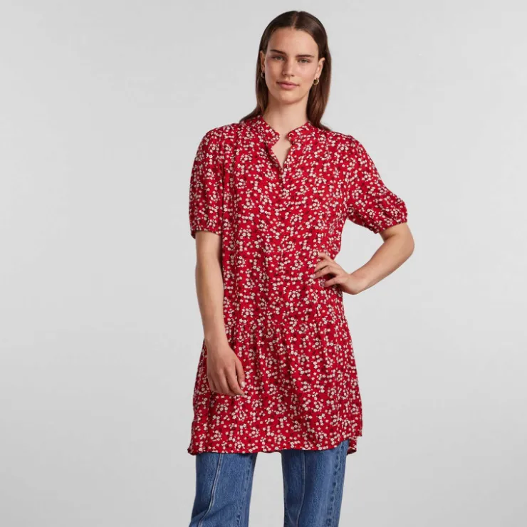 PIECES Robe manches courtes imprimé viscose lenzing ecovero Femme ROUGE Hot