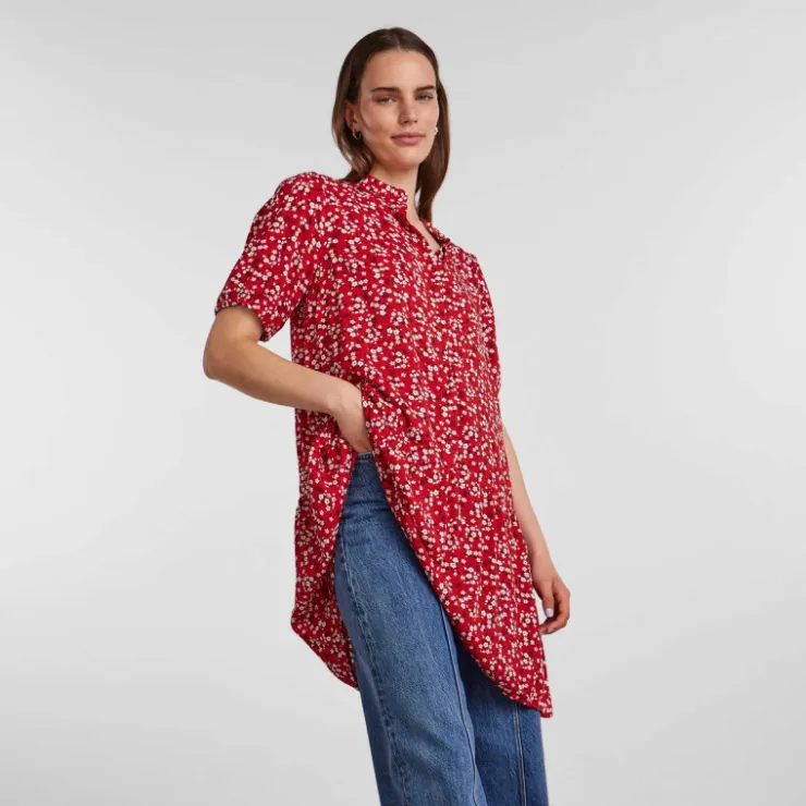 PIECES Robe manches courtes imprimé viscose lenzing ecovero Femme ROUGE Hot