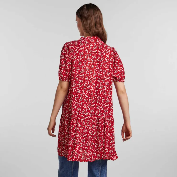 PIECES Robe manches courtes imprimé viscose lenzing ecovero Femme ROUGE Hot