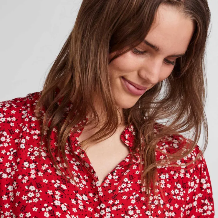 PIECES Robe manches courtes imprimé viscose lenzing ecovero Femme ROUGE Hot