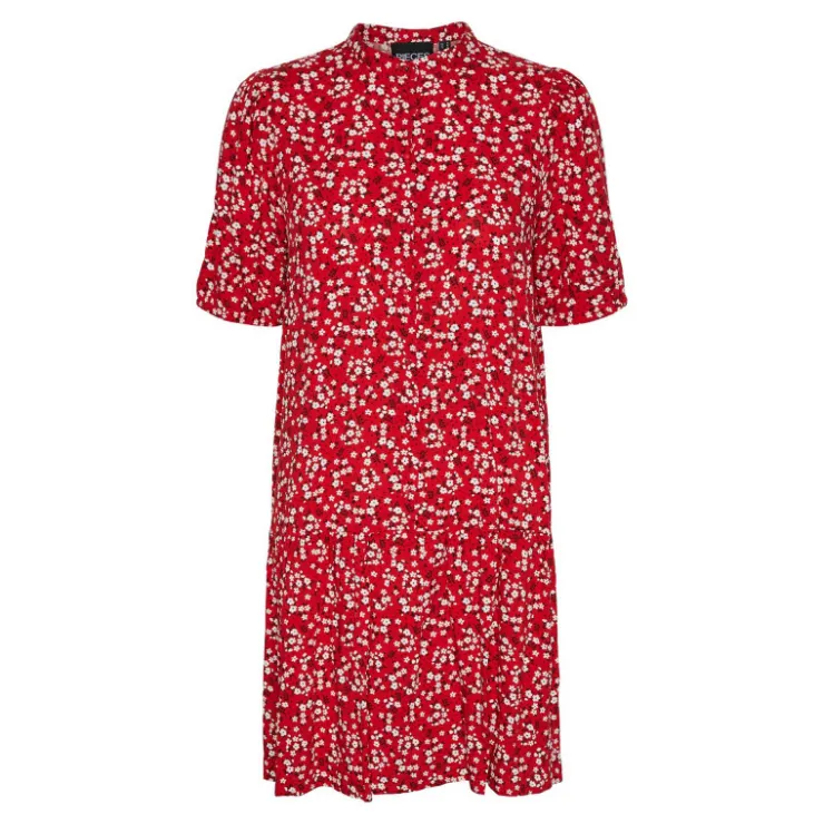PIECES Robe manches courtes imprimé viscose lenzing ecovero Femme ROUGE Hot