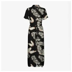 VERO MODA Robe maxi à feuilles fermeture ceinture à manches courtes Femme NOIR Hot