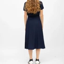 LA PETITE ETOILE Robe mi longue marine ruby col V manches courtes Femme BLEU FONCE