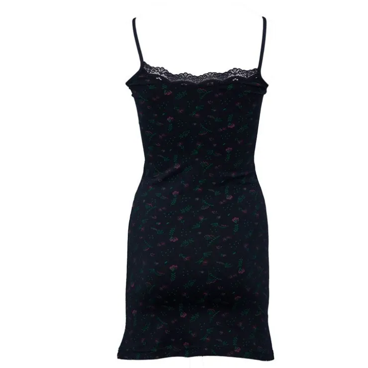 BILL TORNADE Robe nuisette à fleurs avec col en dentelle Femme NOIR Discount