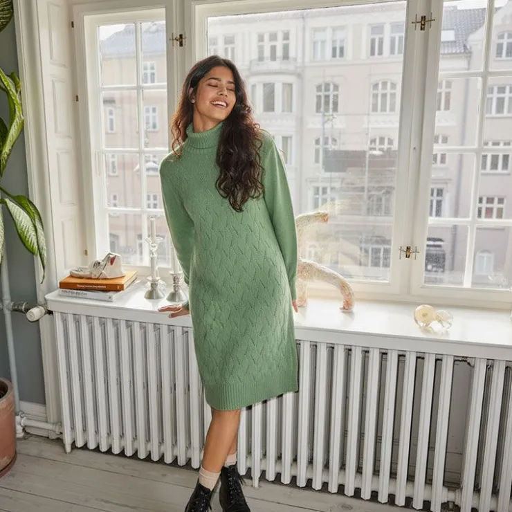 PLEASE Robe pull col roulé salvia manches longues Femme VERT