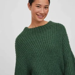 VILA Robe pull en maille manches longues Femme VERT FONCE New