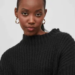 VILA Robe pull en maille manches longues Femme NOIR Discount