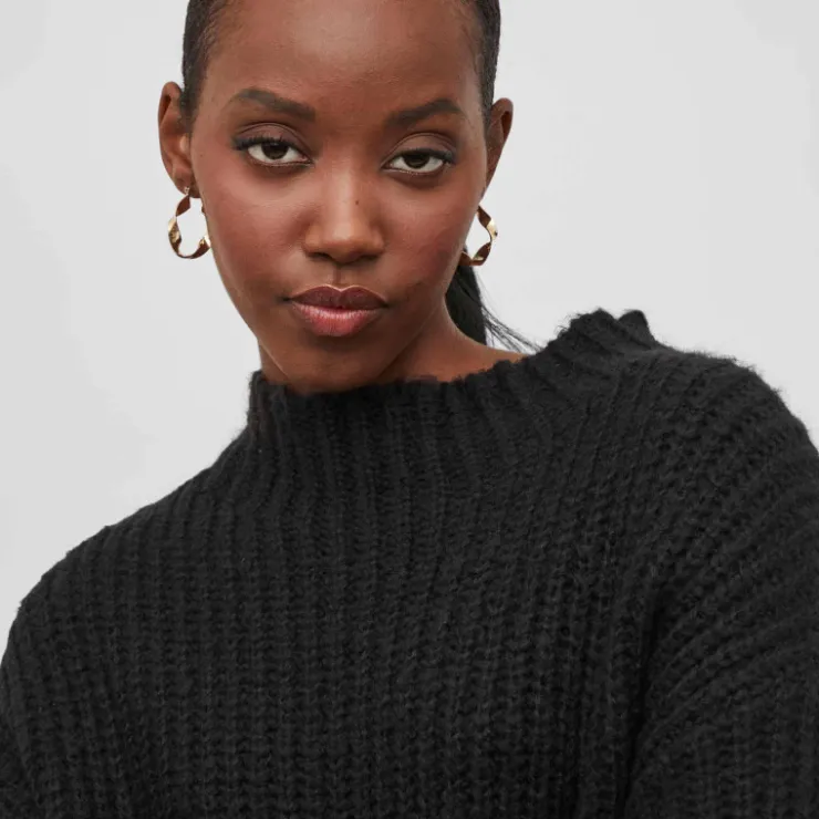 VILA Robe pull en maille manches longues Femme NOIR Discount