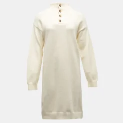 DEELUXE 74 Robe pull hania crème col montant à bouton Femme BLANC ECRU Sale