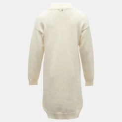 DEELUXE 74 Robe pull hania crème col montant à bouton Femme BLANC ECRU Sale