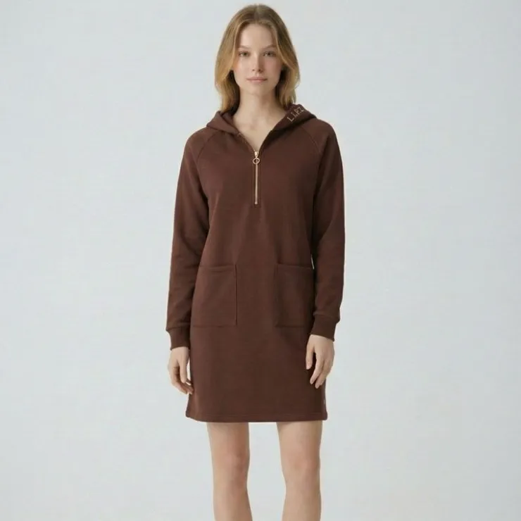 LES TROPEZIENNES PAR M.BELARBI Robe sweat à capuche zippée avec ilitilaes brodées Femme MARRON FONCE New