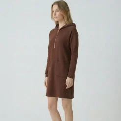 LES TROPEZIENNES PAR M.BELARBI Robe sweat à capuche zippée avec ilitilaes brodées Femme MARRON FONCE New