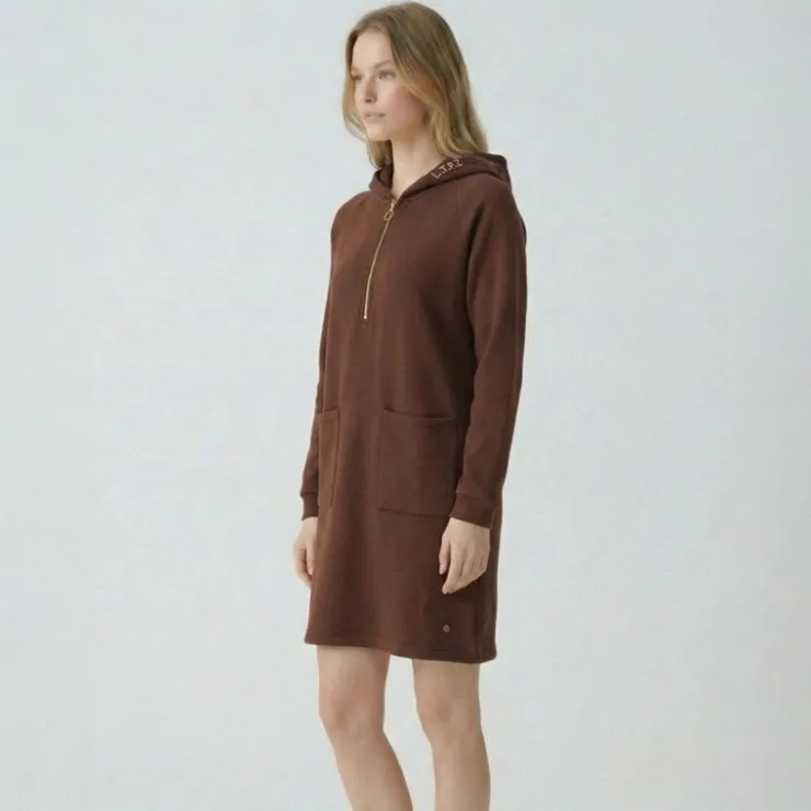 LES TROPEZIENNES PAR M.BELARBI Robe sweat à capuche zippée avec ilitilaes brodées Femme MARRON FONCE New