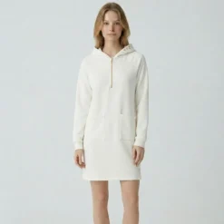 LES TROPEZIENNES PAR M.BELARBI Robe sweat à capuche zippée avec ilitilaes brodées Femme BLANC Online
