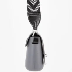 O BAG Sac à main bandoulière amovible rabat fermoir tourniquet Femme GRIS Outlet