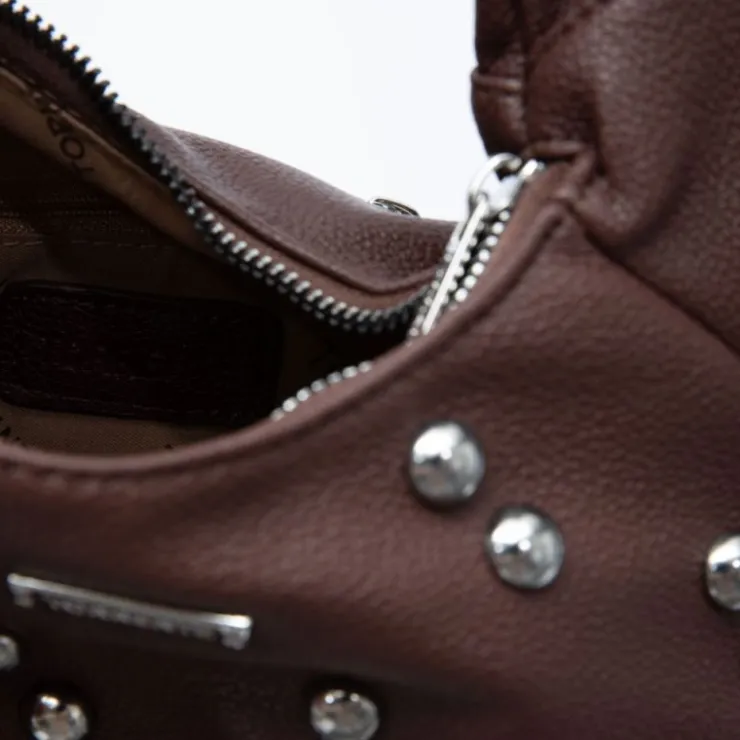 TORRENTE Sac baguette à clous avec anse ajustable 28x10x20cm Femme MARRON FONCE Sale