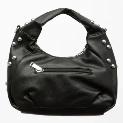 TORRENTE Sac baguette à clous avec anse ajustable 28x10x20cm Femme NOIR New