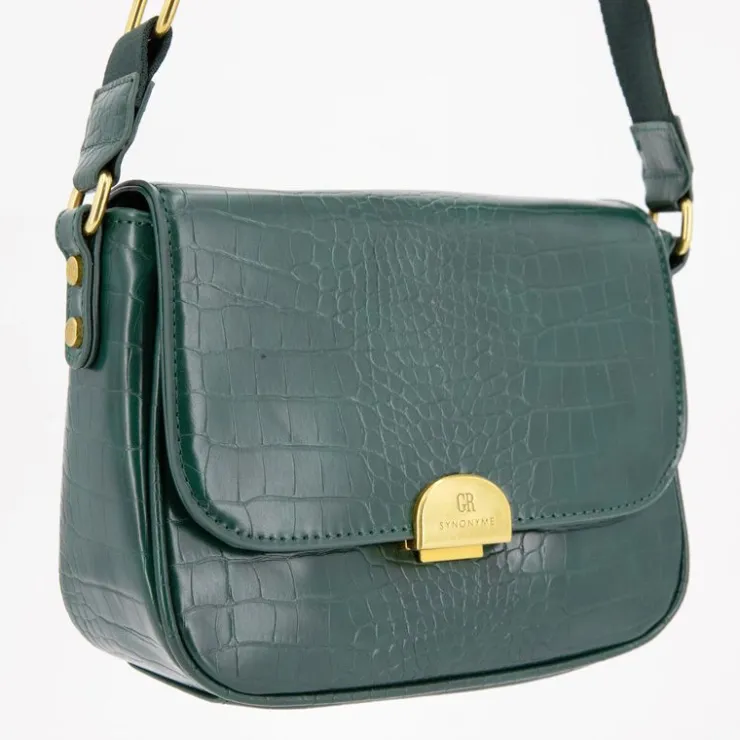 GEORGES RECH Sac bandouliere Romy motif croco à clip doré 22x18x8cm Femme VERT FONCE Online