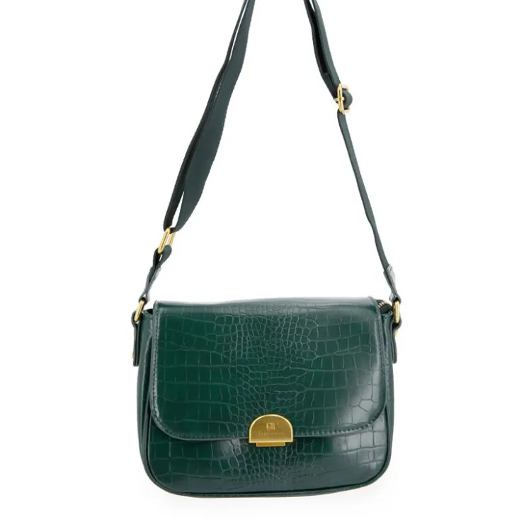 GEORGES RECH Sac bandouliere Romy motif croco à clip doré 22x18x8cm Femme VERT FONCE Online