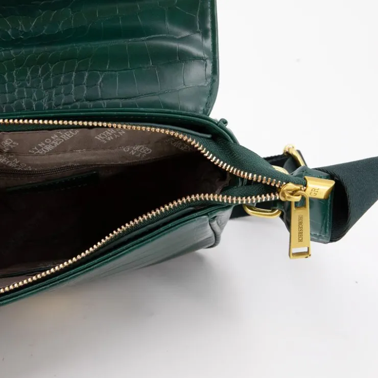 GEORGES RECH Sac bandouliere Romy motif croco à clip doré 22x18x8cm Femme VERT FONCE Online