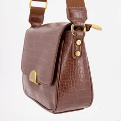 GEORGES RECH Sac bandouliere Romy motif croco à clip doré 22x18x8cm Femme MARRON Clearance