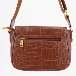 GEORGES RECH Sac bandouliere Romy motif croco à clip doré 22x18x8cm Femme MARRON Clearance