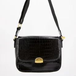 GEORGES RECH Sac bandouliere Romy motif croco à clip doré 22x18x8cm Femme NOIR Clearance