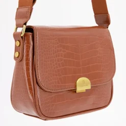 GEORGES RECH Sac bandouliere Romy motif croco à clip doré 22x18x8cm Femme MARRON CLAIR New