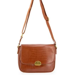 GEORGES RECH Sac bandouliere Romy motif croco à clip doré 22x18x8cm Femme MARRON CLAIR New