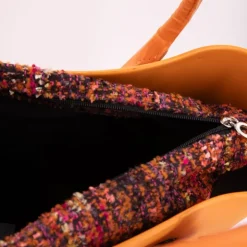 O BAG Sac cabas épaule pochette tweed zip 38x30x10cm Femme ORANGE Clearance