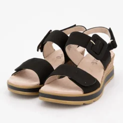 CAPRICE Sandale compensee nubuck olive 36/41 Femme NOIR Outlet